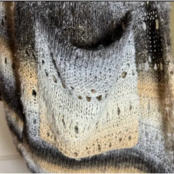 Black, Cream, Gray Open Front Neutral Striped Knit Crochet Cardigan Sweater 1X - Picture 4 of 10